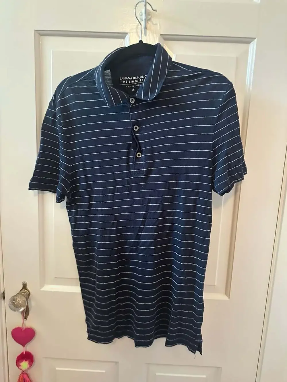 Banana Republic Men’s Blue Striped Linen Polo Shirt